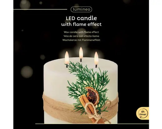 LED Wick Candle Wax Leafs Decoration Fire Flame Effect BO Indoor, Cream/Warm White D.15cm x H.15cm - Image 3