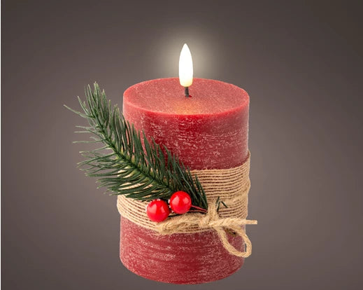 LED Wick Candle Oxblood with Decor  dia7.5cm x H.13cm Battery Operated
