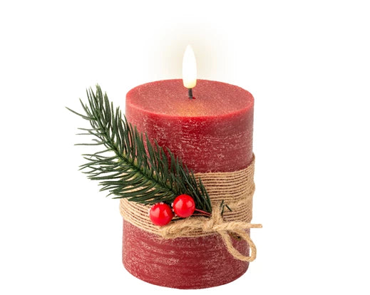 LED Wick Candle Oxblood with Decor  dia7.5cm x H.13cm Battery Operated - Image 2