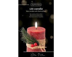 LED Wick Candle Oxblood with Decor  dia7.5cm x H.13cm Battery Operated