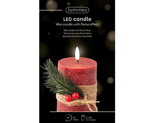 LED Wick Candle Oxblood with Decor  dia7.5cm x H.13cm Battery Operated - Image 3