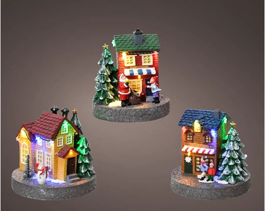 LED Scenery – Christmas Village Pieces (3 Assorted Designs, Indoor Use)
