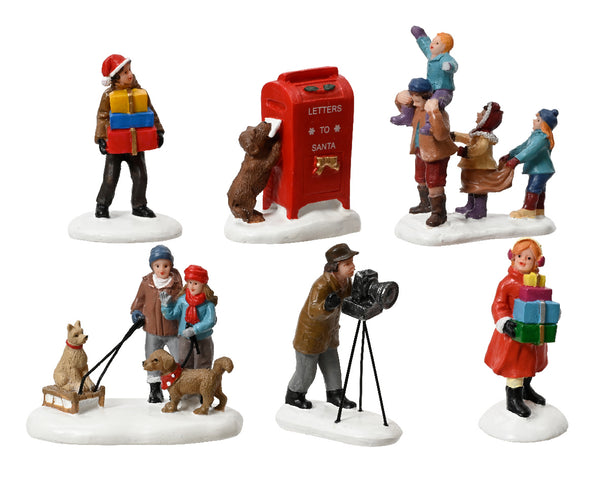 Christmas Village Figurines Pack of 6, assorted indoor decor, 3x6x7.5cm each – Keans Claremorris
