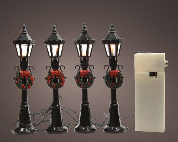 Village LED street lamp pack of 4, indoor, black cable, warm light, 2xAA, 2.5cm x 12cm – Keans Claremorris