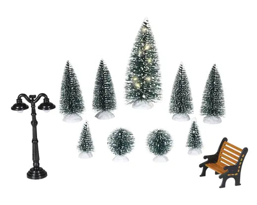 Micro LED Christmas Village Tree & Lamp Accessory Set – Warm White, Battery Operated - Image 2