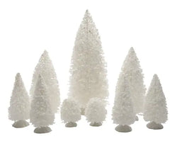 Set of 9 Mini Pine Trees White