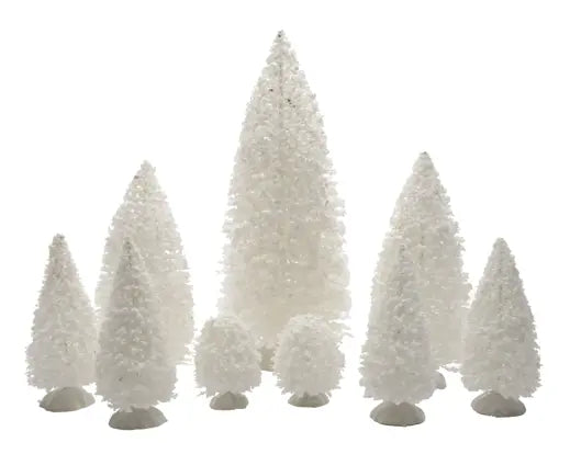 Set of 9 Mini Pine Trees White - Image 1