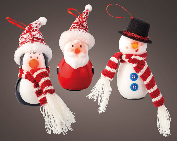 Multi LED hanging Christmas figure – Santa, Snowman, or Penguin, 10cm, battery-operated indoor decoration by Keans
