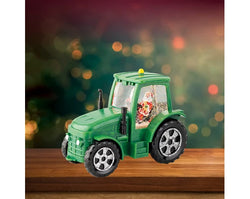 LED Santa on green tractor with water spinner, indoor battery-operated holiday decor – Keans Claremorris