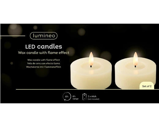 Set of 2 LED Tealight Candles – Indoor Cream  dia7cm x H.6cm Battery Operated - Image 2