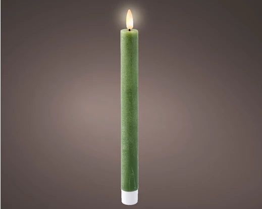 Set of 2 LED Wick Dinner Candles – Indoor Green BO indoor dia2.2cm x H.24.5cm Battery Operated 