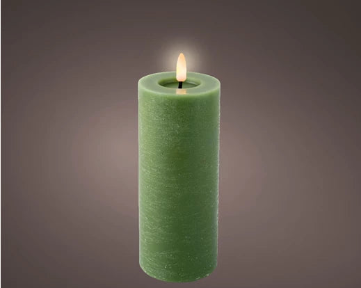 LED Wick Candle – Indoor Green dia7cm x H.19cm Battery Operated - Image 1