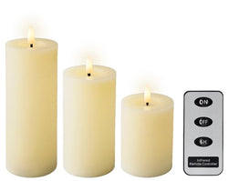 Set of 3 Cream LED Wick Candles – Remote Control Battery Operated
