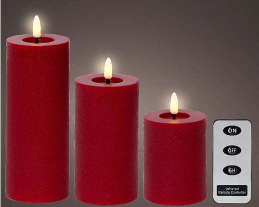 Set of 3 Red LED Wick Candles – Remote Control Battery Operated - Image 1