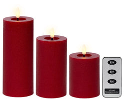 Set of 3 Red LED Wick Candles – Remote Control Battery Operated