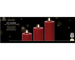 Set of 3 Red LED Wick Candles – Remote Control Battery Operated