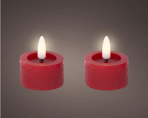Set of 2 LED Tealight Candles Red dia4.4cm x H.5.2cm Battery Operated - Image 1