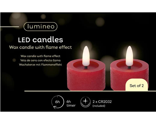 Set of 2 LED Tealight Candles Red dia4.4cm x H.5.2cm Battery Operated - Image 3