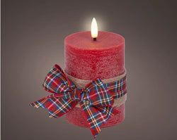 LED Wick Candle with Check Bow Decoration – Battery Operated dia7.5cm x H.13cm