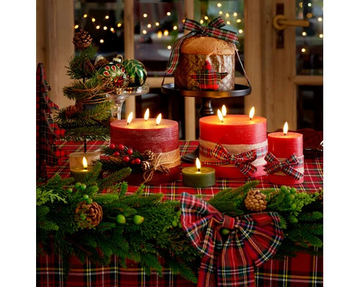 LED Wick Candle with Check Bow Decoration – Battery Operated dia7.5cm x H.13cm - Image 4