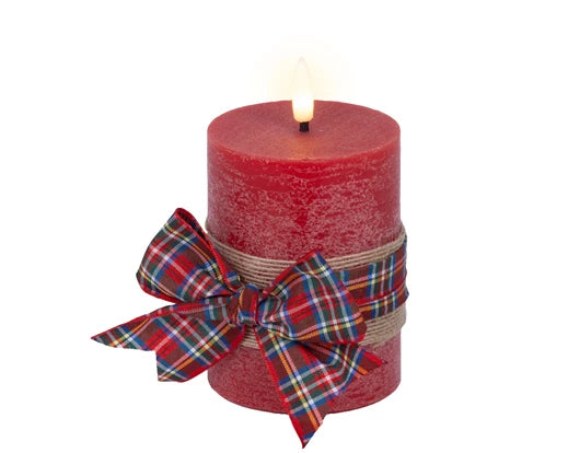 LED Wick Candle with Check Bow Decoration – Battery Operated dia7.5cm x H.13cm - Image 3