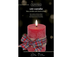 LED Wick Candle with Check Bow Decoration – Battery Operated dia7.5cm x H.13cm