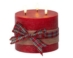 LED Wick Candle with Check Bow Decoration – Battery Operated dia15cm x H.15cm