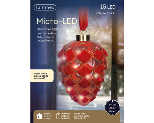 Micro LED Pinecone – Red (Warm White, 21cm) - Image 3