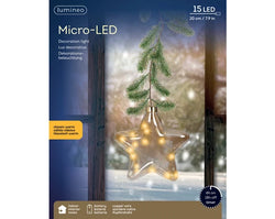 Micro LED Star on green branch – Steady Light (Indoor Use) W.20cm x H.20cm