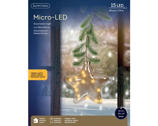Micro LED Star on green branch – Steady Light (Indoor Use) W.20cm x H.20cm - Image 3
