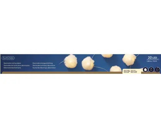 LED Pom-Pom String Lights – 20 Warm White LEDs, 2.85m (Battery Operated) White fur balls - Image 3