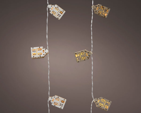 LED warm white indoor string lights, plywood house design, 135cm, 6h timer, battery-operated, Keans Claremorris.
