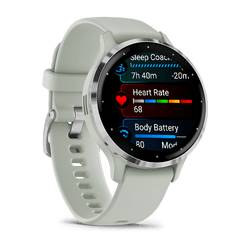 Garmin Venu 3 S Silver Smartwatch with GPS and health tracking, available at Keans Claremorris