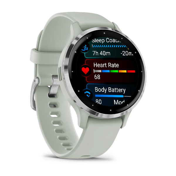 Garmin Venu 3 S Silver Smartwatch with GPS and health tracking, available at Keans Claremorris