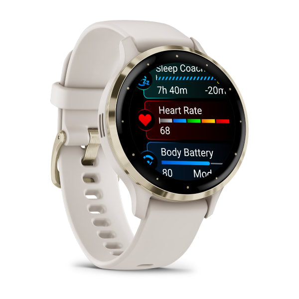Garmin Venu 3 S Smartwatch Soft Gold-Ivory Case, GPS, Health Tracking - Available at Keans Claremorris