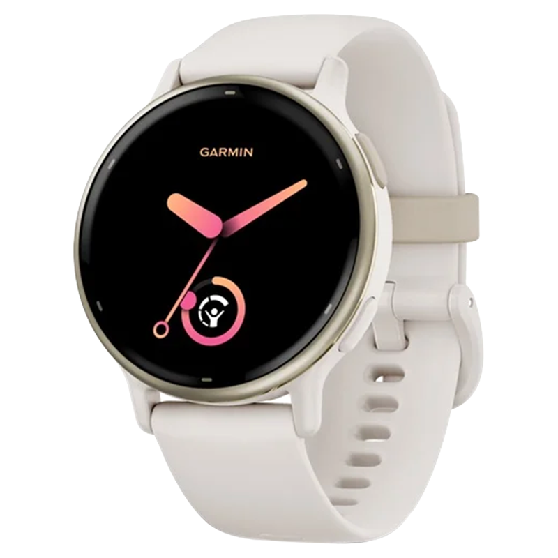 Garmin Vivoactive 5 Cream Gold smartwatch with heart rate, GPS, 11-day battery, sports apps – available at Keans Claremorris.