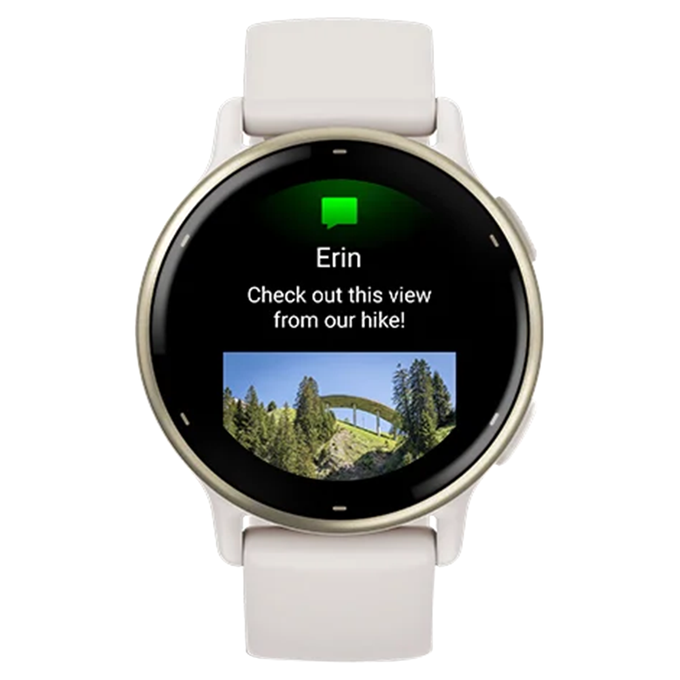 Garmin Vivoactive 5 Cream Gold smartwatch with GPS and fitness tracking, available at Keans Claremorris.