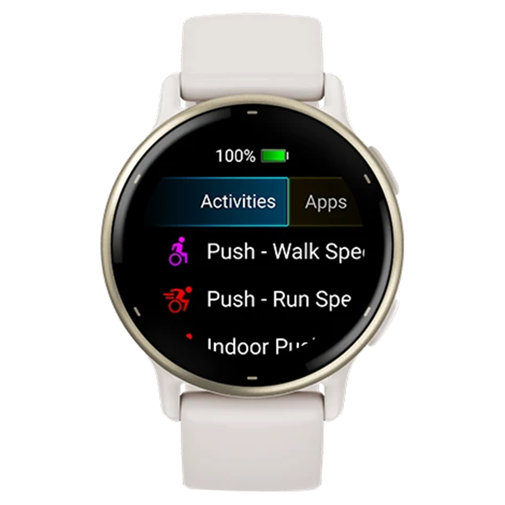 Garmin Vivoactive 5 Cream Gold smartwatch with GPS and health tracking, available at Keans Claremorris.