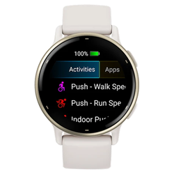 Garmin Vivoactive 5 Cream Gold smartwatch with GPS and health tracking, available at Keans Claremorris.