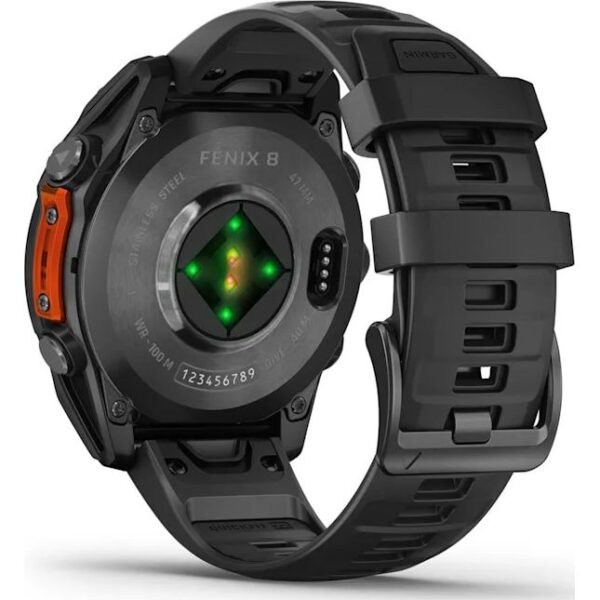 Garmin fēnix 8 47mm AMOLED Slate Grey smartwatch with Black silicone band, durable GPS watch | Keans Claremorris