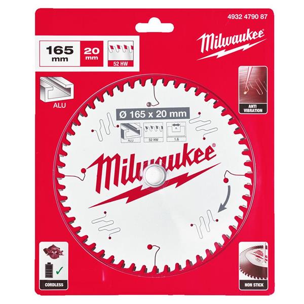 Milwaukee Circular Saw Blades - ALU 165 x 20 x 1.6 x 52 ATB - 1 (pck) - Image 1