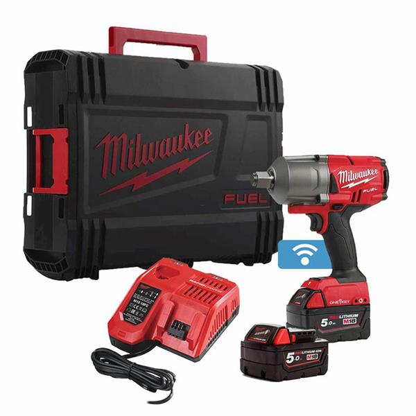 Milwaukee M18ONEFHIWF34 3/4" Impact Wrench with 2x5Ah batteries, ONE-KEY control, high torque, from Keans Claremorris