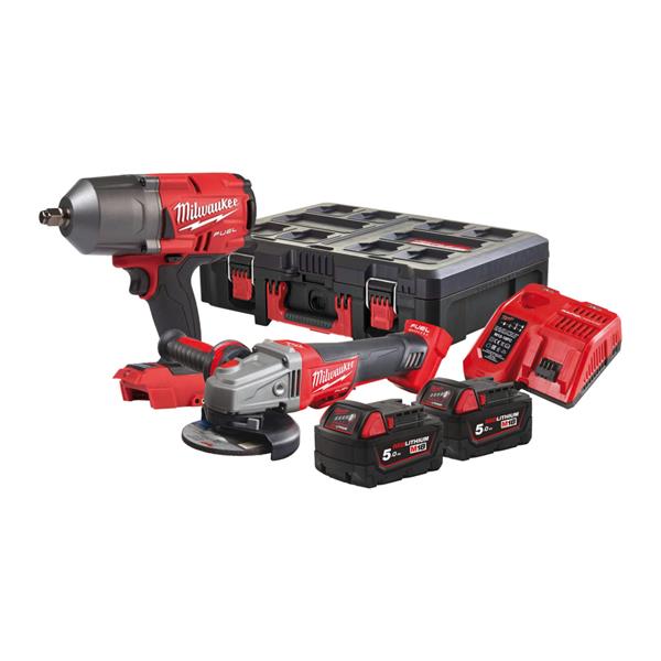 Milwaukee M18 18V Wrench & Grinder Power Pack with 2x5Ah batteries, rapid stop, brushless motor – Keans Claremorris