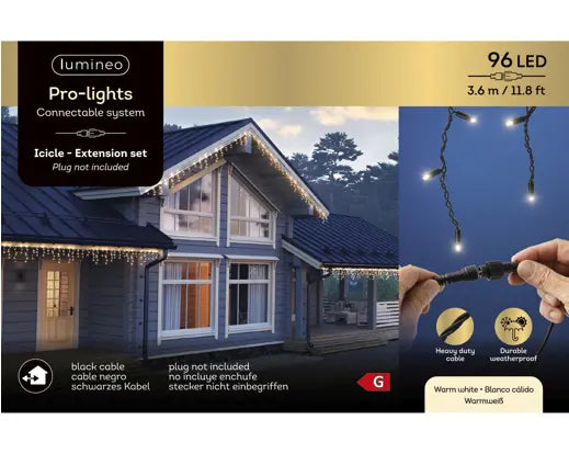 LED Pro-Lights Icicle Lights – Steady Effect (Warm White, 96 LEDs, Outdoor) - Image 3