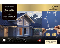 LED Pro-Lights Icicle Lights – 96 Warm White LEDs, 3.6m x 60cm (White Cable Extension Set)