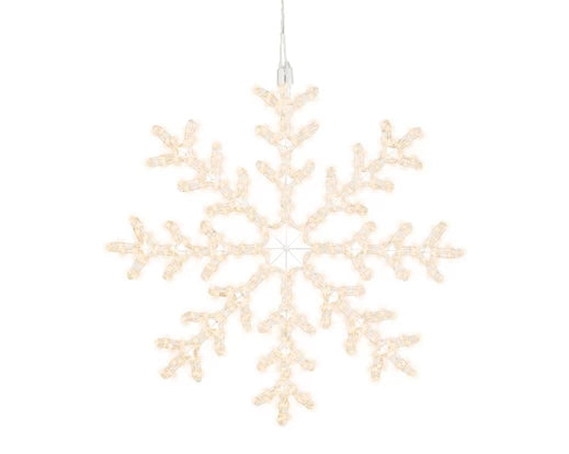 LED Pro-lights snowflake decoration with warm white LED lights, 75cm diameter, hanging view on white background.