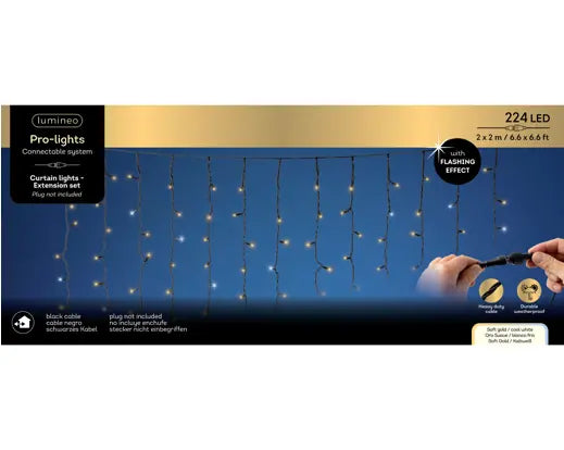LED Pro-Lights Curtain Lights – 224 Soft Gold LEDs (Extension Set) L.200cm x H.200cm - Image 1