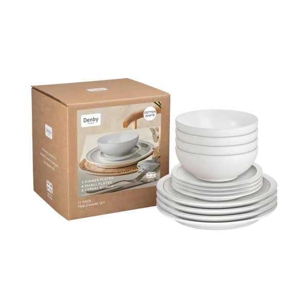 Denby Reactive Cotton White 12 Piece Dinnerset