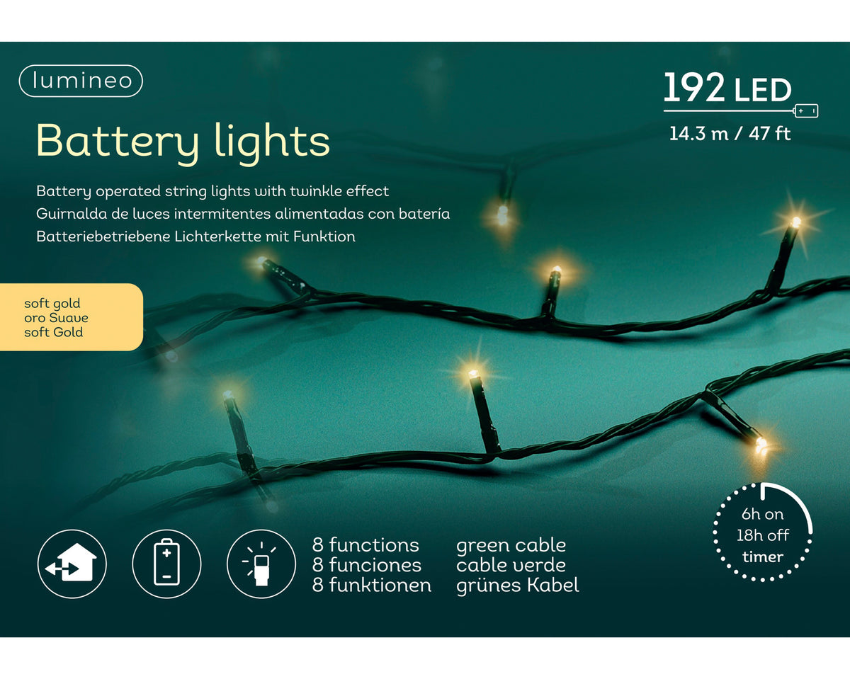 LED Basic Lights 8 Function BO Outdoor, Green Cable/Soft Gold L.1432cm 192l - Image 3