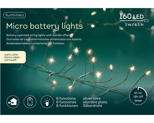 Micro LED Compact Lights – Battery Operated Outdoor Warm White L.200cm 160L - Image 2